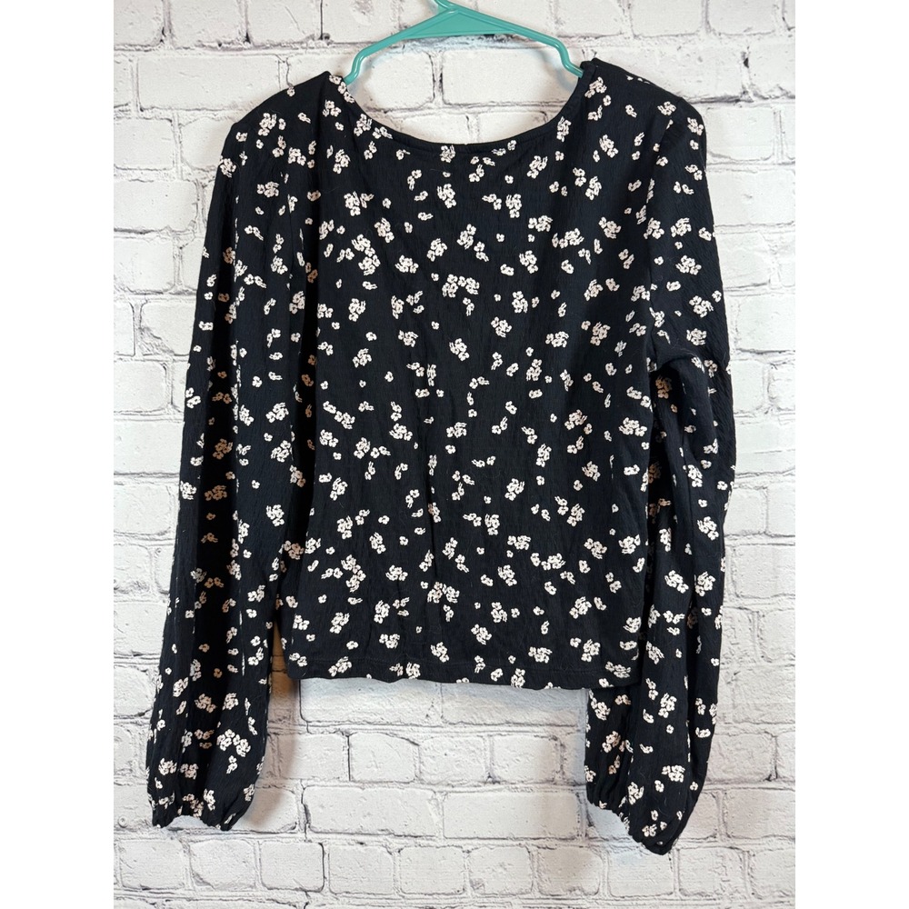 Roxy Floral Print Long‎ Sleeve Lace-Up Crop Top Blouse Medium - Picture 3 of 4